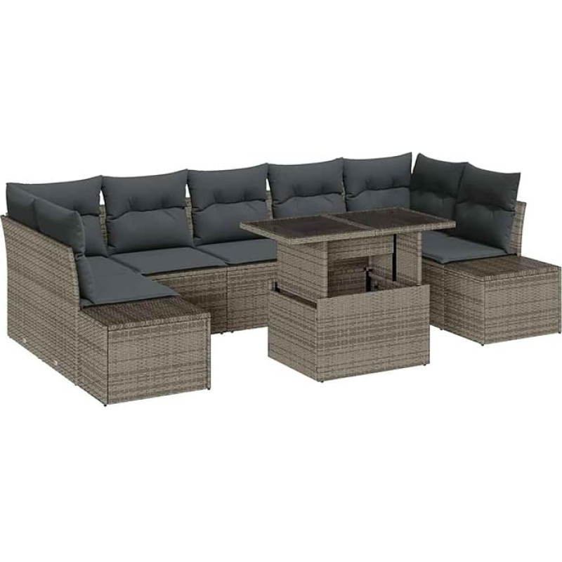 Rantry 8-teiliges Garten Sofa Set mit Kissen Grau Poly Rattan Gartenlounge Modelis3349135