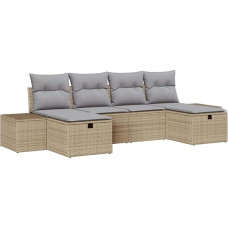 Rantry 6-teilige Garten Sofa Set mit Kissen Beige Poly Rattan Gartenlounge Model3359419