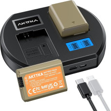 AKTTKA NP-FW50 akumuliatoriai 1800 mAh, 2 vnt., greitasis įkroviklis 10 W, USB-C, suderinami su 