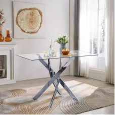 GOLDFAN Valgomojo stalas Stiklo stačiakampio formos valgomojo stalas Modernus svetainės stalas Svetainės valgomasis stalas Biuras 110 x 70 x 75 cm
