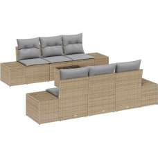 Rantry 7-teiliges Garten Sofa Set mit Kissen Beige Poly Rattan Gartenlounge Modelis3346950