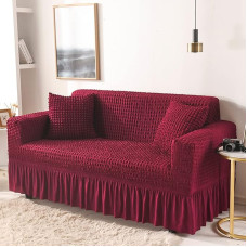 Įtempiamasis sofos užvalkalas su raukiniais, 1 dalis, sofos sofos užvalkalas, baldų apsauga, minkštas su elastingu dugnu vaikams, 3D burbulinis spandekso žakardinis audinys (3 sėdimos vietos)