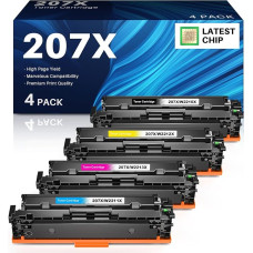 207X toneris su lustu, suderinamas su HP 207X 207A juoda spalva, skirtas HP Color Laserjet Pro MFP M283fdw Toneris, skirtas Color Laserjet Pro M255dw M282nw M283fdn M255nw W2210A W2211A W2212A W2213A, 4 pakuotės