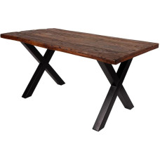 SAM Ramon Dining Table, 160 x 90 cm, Recycled Reclaimed Wood, Solid Dining Room Table with Rough Wood Top 50 mm, Wooden Table with X-Metal Frame, Black, Wane Table in Vintage Look