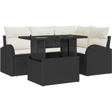 Rantry 5-teiliges Garten Sofa Set mit Kissen Schwarz Poly Rattan Gartenlounge Modelis3348633