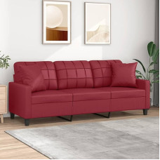 ZEYUAN 3200811 3-vietė sofa su dekoratyvinėmis pagalvėlėmis Vyno raudona 180 cm dirbtinė oda, Sofos ir kušetės, Sofa svetainė, Sofa paauglių kambariui, Sofa poilsiui, Sofa miegamajam, Minkšta sofa