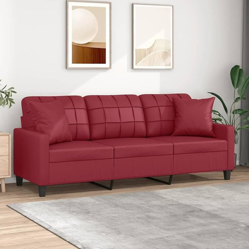 ZEYUAN 3200811 3-vietė sofa su dekoratyvinėmis pagalvėlėmis Vyno raudona 180 cm dirbtinė oda, Sofos ir kušetės, Sofa svetainė, Sofa paauglių kambariui, Sofa poilsiui, Sofa miegamajam, Minkšta sofa