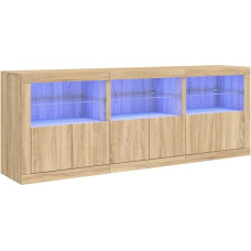 vidaXL šoninė spinta, komoda su daugybe stalčių, aukštų stalčių spintelė su LED lemputėmis, šoninė spinta, šoninė spintelė, stovinti spintelė, moderni, Sonoma ąžuolas