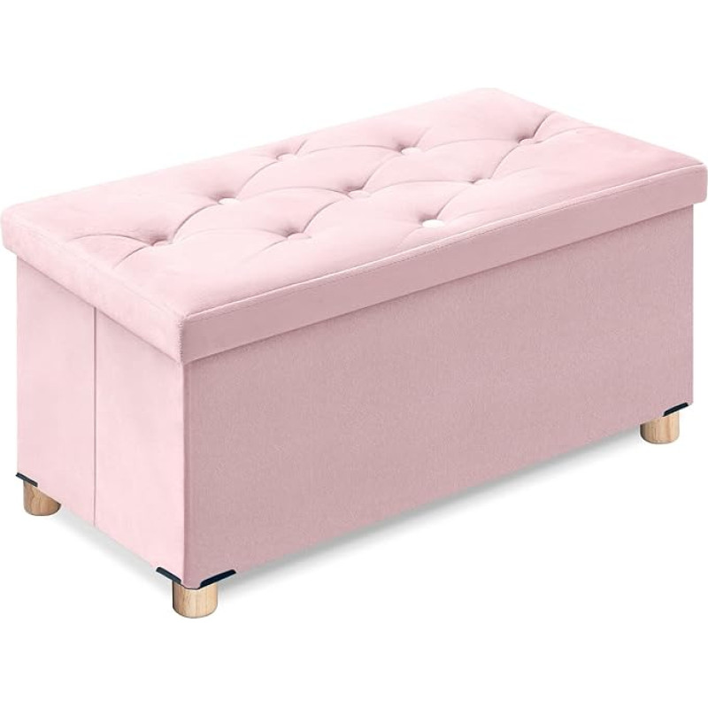 BRIAN & DANY Osmanų dėžė su 4 medinėmis kojelėmis, aksominė gyvenamojo kambario osmanų dėžė, rožinė, 76 x 38 x 38 cm