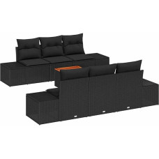 Rantry 7-teiliges Garten-Sofa-Set mit Kissen Schwarz Poly-Rattan Akazie Gartenlounge Modelis3347905