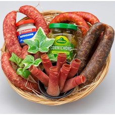 ZinksWurst Sausage Meat Gift Set, Men's Sausage Basket Gift Basket, Hearty Sausage Specialities with Pepper Bitter Debrecziner Bratwurste Ham Horseradish & Cornichons, Dad Gift