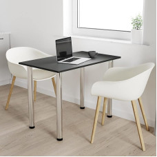 Dining Room Table with Chrome Legs, Dining Table, Kitchen Table, Office Table, Anthracite, 60 x 50 cm