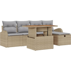 Rantry 6-teiliges Garten Sofa Set mit Kissen Beige Poly Rattan Gartenlounge Modelis3359962