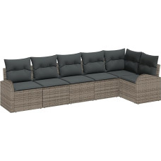 6-teiliges Garten-Sofa-Set mit Kissen Grau Poly-Rattan Gartenlounge Modelis3346059