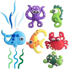 Sea Animals Cake Topper, 14 Pieces Cartoon Cake Topper, Ocean Cake Decoration, Sea Animal Set Toy for Children Under the Sea Ocean Sea World Theme Birthday Party Supplies (S)