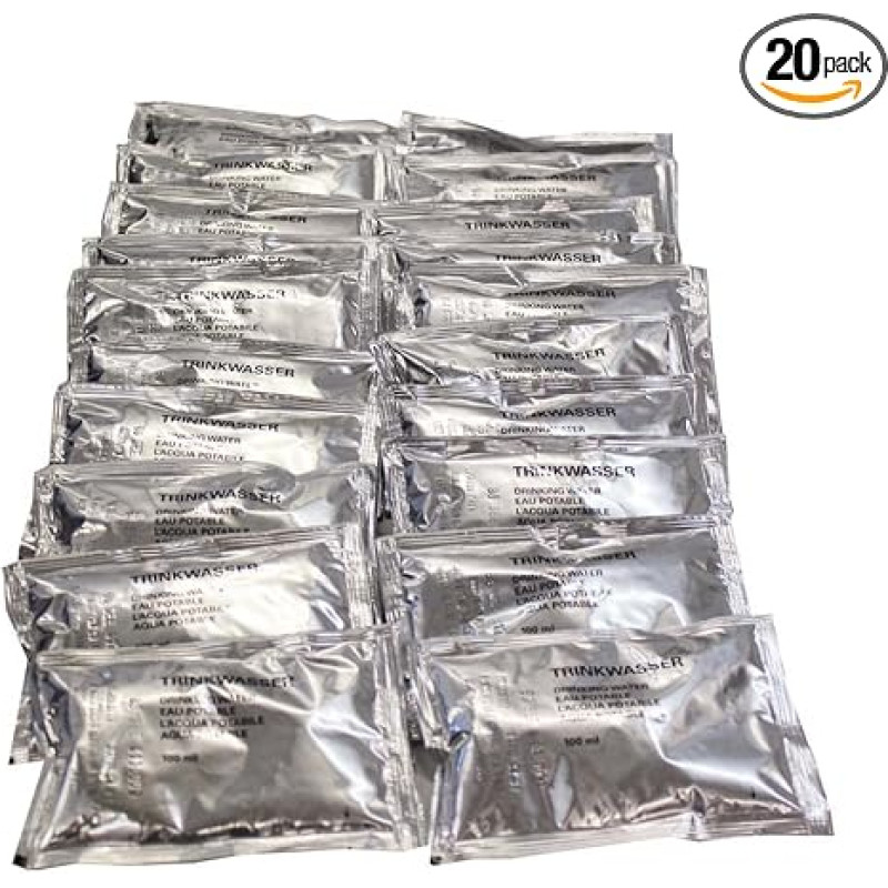 20 x 100 ml avarinio geriamojo vandens atsargų, 2 litrai bendro tūrio