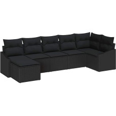 Rantry 7-teiliges Garten Sofa Set mit Kissen Schwarz Poly Rattan Gartenlounge Modelis3346813