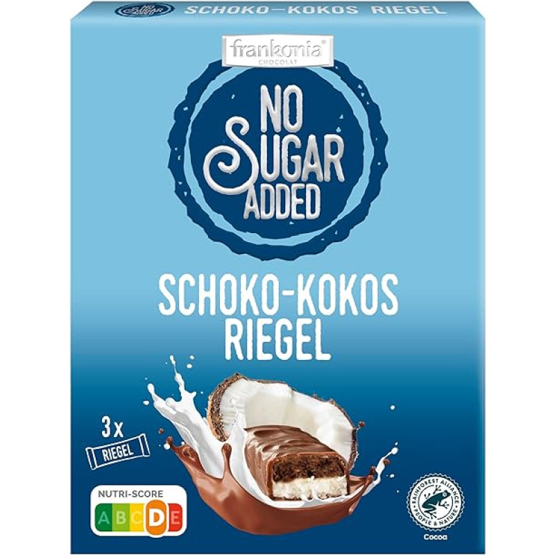 frankonia CHOCOLAT NO SUGAR ADDED Šokoladinis kokosų batonėlis, 100 g (3 x 33 g)