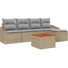 6-teiliges Garten Sofa Set mit Kissen Beige Poly Rattan Akazienholz Gartenlounge Modelis3356488