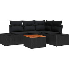 Rantry Garten-Sofa-Set 5 Teile Schwarz Poly-Rattan, gehärtetes Glas, Stahl Gartenlounge Modelis3347954