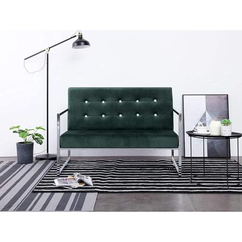 Qnhdfrt Kleines Sofa Couch Zweisitzer Dunkelgrün Samt mit Chromfüßen Modernes Design für Wohnzimmer Balkon Jugendzimmer