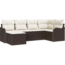 6-teiliges Garten Sofa Set mit Kissen Braun Poly Rattan, 2-Sitzer Garten Sofa mit Stauraum & Kissen Braun Poly Rattan Gartenlounge Modelis3354437