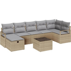 Rantry 8-teiliges Garten Sofa Set mit Kissen Beige Poly Rattan Gartenlounge Modelis3359209
