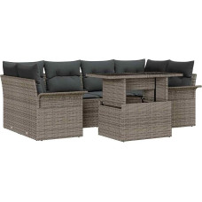 Rantry 7-teiliges Garten Sofa Set mit Kissen Grau Poly Rattan Gartenlounge Modelis3348215