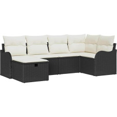 6-teiliges Garten Sofa Set mit Kissen Schwarz Poly Rattan, 2-Sitzer Garten Sofa mit Stauraum & Kissen Schwarz Poly Rattan Gartenlounge Modelis3360308