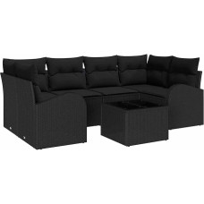 7-teiliges Garten Sofa Set mit Kissen Schwarz Poly Rattan Gartenlounge Modelis3345943