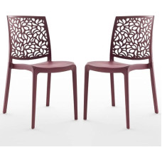 Polypropylene Fibreglass Stackable Chairs Indoor Kitchen Dining Outdoor Garden Bar Restaurant Chairs Modern Design Anna (2 Chairs, Merlot)