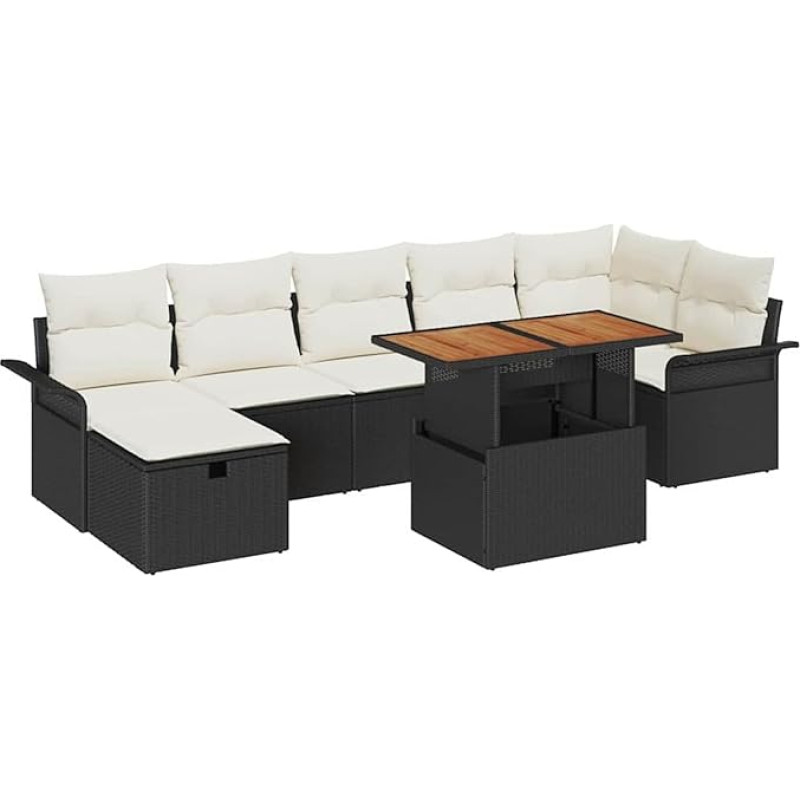 8-teiliges Garten Sofa Set mit Kissen Schwarz Poly Rattan Gartenlounge Model3359918