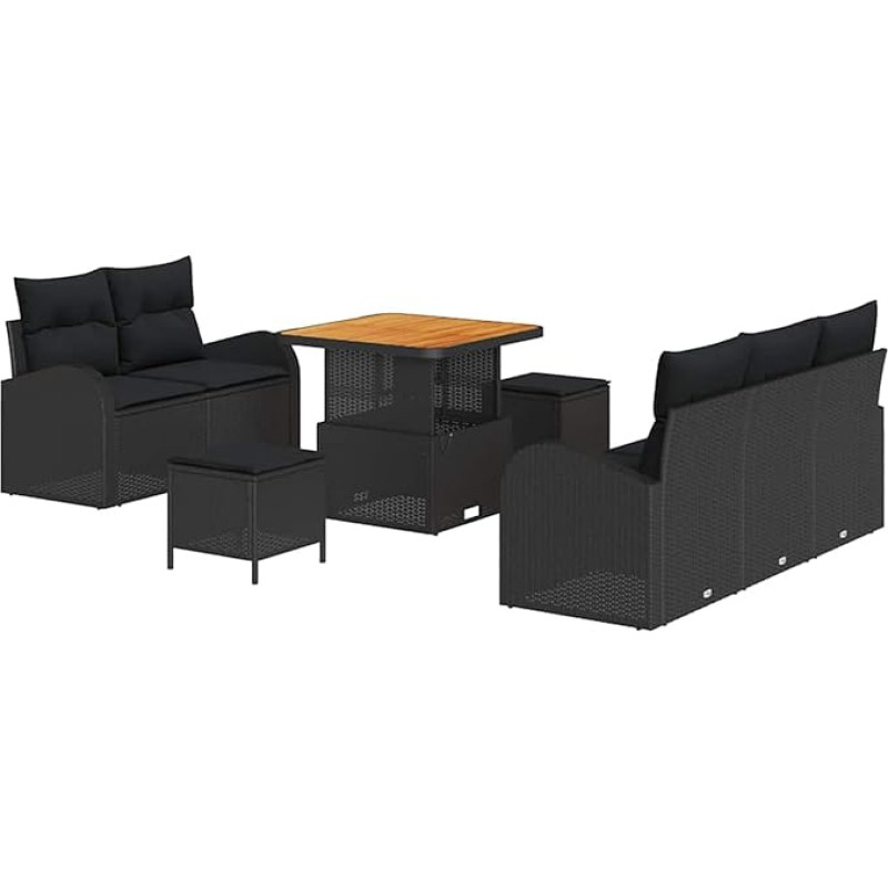 Rantry 8-teiliges Garten Sofa Set mit Kissen Schwarz Poly Rattan Akazie Gartenlounge Model3362334