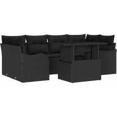 Rantry 7-teiliges Garten Sofa Set mit Kissen Schwarz Poly Rattan, 2-Sitzer Garten Sofa mit Kissen Schwarz Poly Rattan Gartenlounge Modelis3348399