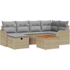 Rantry Modelis3359483 7 dalių sodo sofos komplektas su pagalvėle Smėlio spalvos poliuretano rotango 2 vietų sodo sofa su pagalvėle Smėlio spalvos poliuretano rotango sodo poilsio kambarys