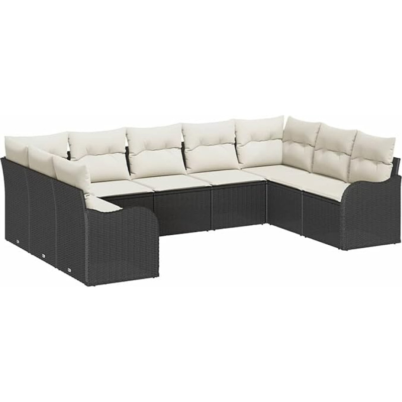 Rantry 9-teiliges Garten Sofa Set mit Kissen Schwarz Poly Rattan, 2-Sitzer Garten Sofa mit Kissen Schwarz Poly Rattan Gartenlounge Modelis3345857