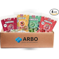 ArBo-Living Sweets Chaos Candy Freezes 4 Mix of 40 g Freeze Dried Candy Freeze Dried Sweets in 4 Varieties (Cherries, Strawberry Rings, Apple Rings, Peach Rings) - Crunchy Trend Snack