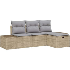 4-teiliges Garten-Sofa-Set mit Kissen Beiger Poly-Rattan Gartenlounge Modelis3360681