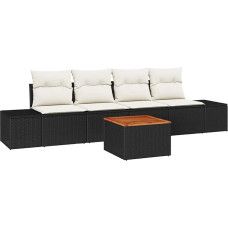 Rantry 5-teiliges Garten-Sofa-Set mit Kissen Schwarz Poly Rattan Akazie Gartenlounge Modelis3347887