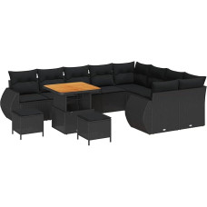 Rantry 12-teiliges Garten Sofa Set mit Kissen Schwarz Poly Rattan Akazie Gartenlounge Modelis3363859