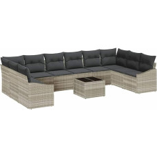 11-teiliges Garten Sofa Set mit Kissen Grau Poly Rattan Gartenlounge Model3346912
