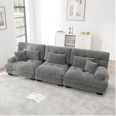 Sofa su miego funkcija, 3 vietų sofa, sofa be kaulų, 3 vietų modulinė kampinė sofa su gilumine sėdyne, šenilinė sofa lova, patogi minkšta sofa svetainei, miegamajam, pilka
