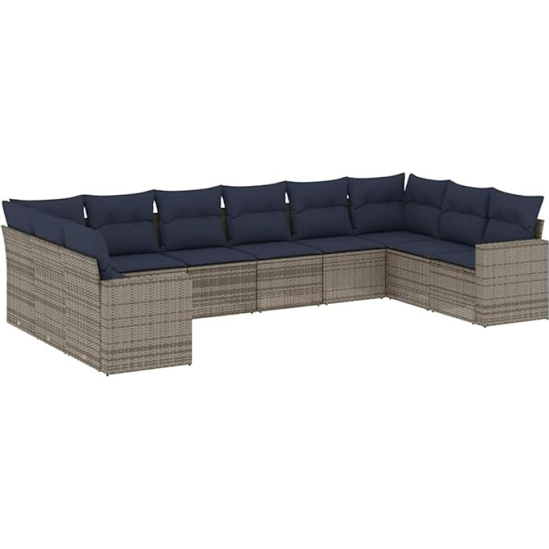 10-TLG. Garten-Sofagarnitur mit Kissen Grau Poly Rattan Gartenlounge Modelis3219461