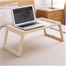 Portable Folding Laptop Desk Bed Table for Bed Couch Wide Use Convenient and Practical White Beige 27 x 14 Inch