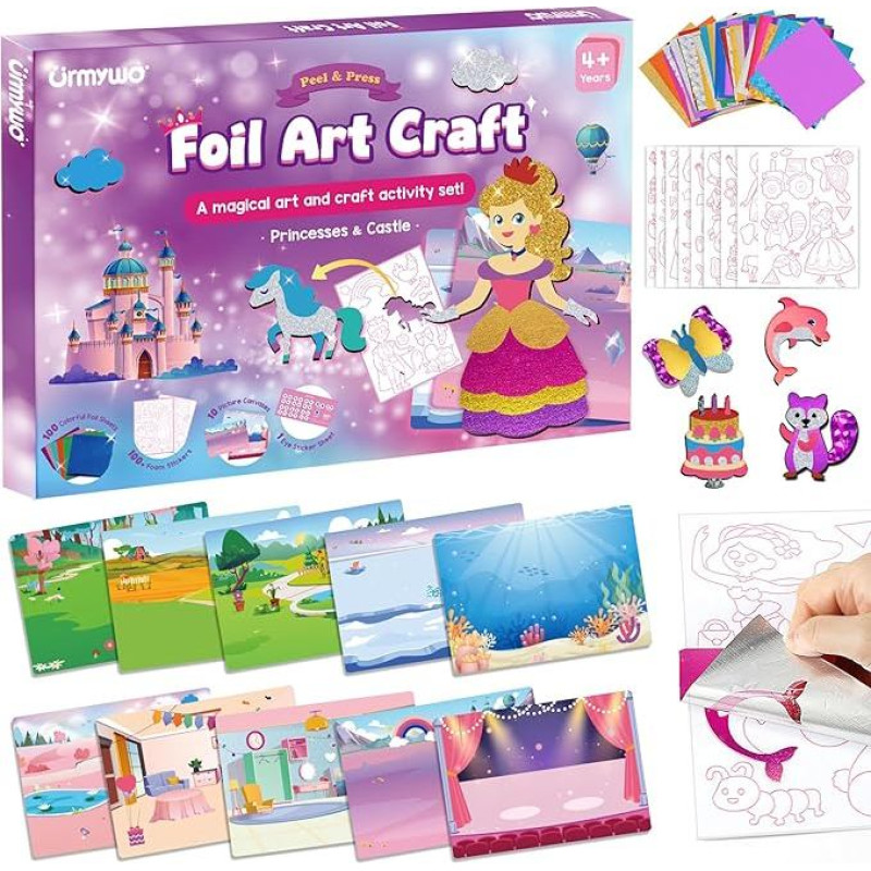 URMYWO Folijos pramogos vaikams, princesės folijos menas vaikams, amatų rinkiniai 3-10 metų amžiaus mergaitėms, 