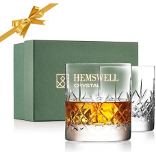 Whisky Glasses Set of 2 - 310ml Old Fashioned Glasses, Whisky Tumbler - Traditional Cut Lead Free High Clear Crystal Whisky Tasting Glass - Satin Box (Wicklow)