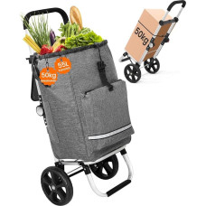 Homecall Foldable Shopping Trolley with 50 L + 5 L Cooling Function up to 50 kg, Shopping Bag with Wheels 3-in-1 Shopping Trolley & Sack Truck & Shoulder Bag (Dark Grey, Standard)