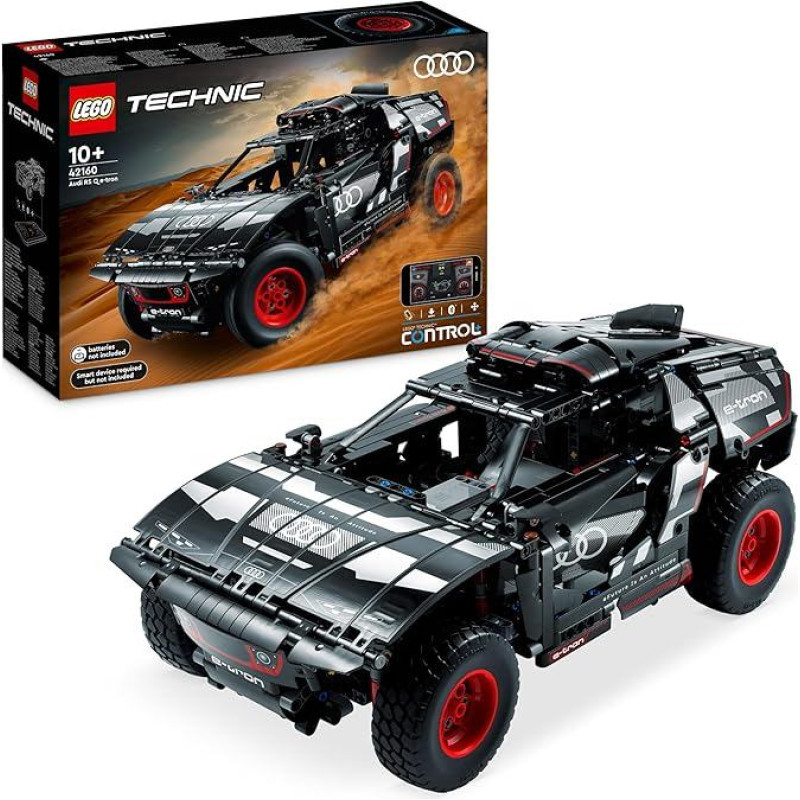 LEGO 42160 Technic Audi RS Q e-tron RC ralio automobilio žaislas, Dakaro ralio visureigis, programėle valdomas RC automobilis su Control+, dovana berniukams, mergaitėms ir gerbėjams nuo 10 metų konstruoti