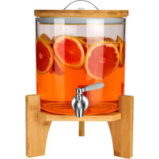 Belle Vous Glass Drinks Dispenser with Tap, 5 Litre Bowl Container with Lid and Bamboo Stand, Water Dispenser, Juice Dispenser, Water Container with Stand, with Stainless Steel Tap