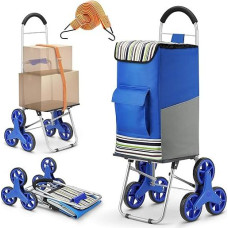 winkeep Shopping Trolley 2 in 1 Folding Shopping Trolley 75 L Capacity & Sack Truck Super Load 50 kg - Saving Work Stairs Climbing with Adjustable Tension Ropes, 3 Large Silent Wheels